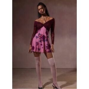 NWOT Kimchi Blue UO Sydney Off-The-Shoulder Mesh Lace Floral Mini Dress size XS